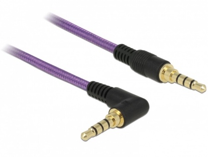 Cablu stereo jack 3.5mm 4 pini unghi Mov (pentru smartphone cu husa) T-T 1m, Delock 85611